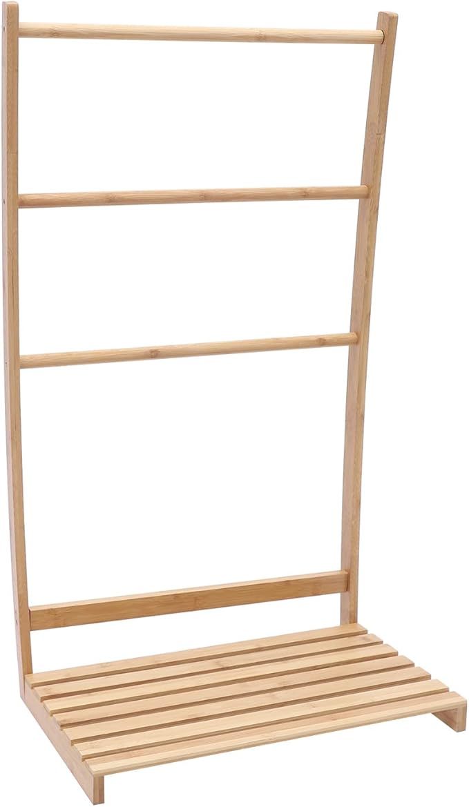 Vintage 33.27”H 3 Layer Bamboo Bathroom Towel Ladder Rack Holder, Freestanding Towel Hanging and Dry Rack Holder, Bath Towel Storage Organizer Shelf for Home Hotel Bathroom