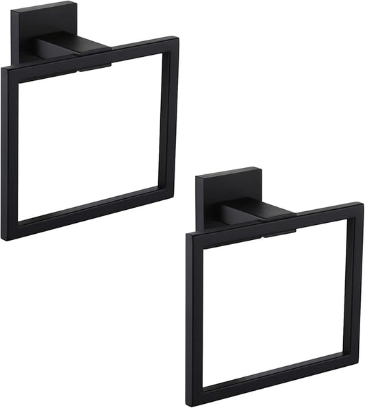 KOKOSIRI Hand Towel Ring Shower Towel Hanger 2PC Bath Towel Holder Bathroom Lavatory Stainless Steel Wall Mount 2 Pack, Matte Black, B3004BK-P2