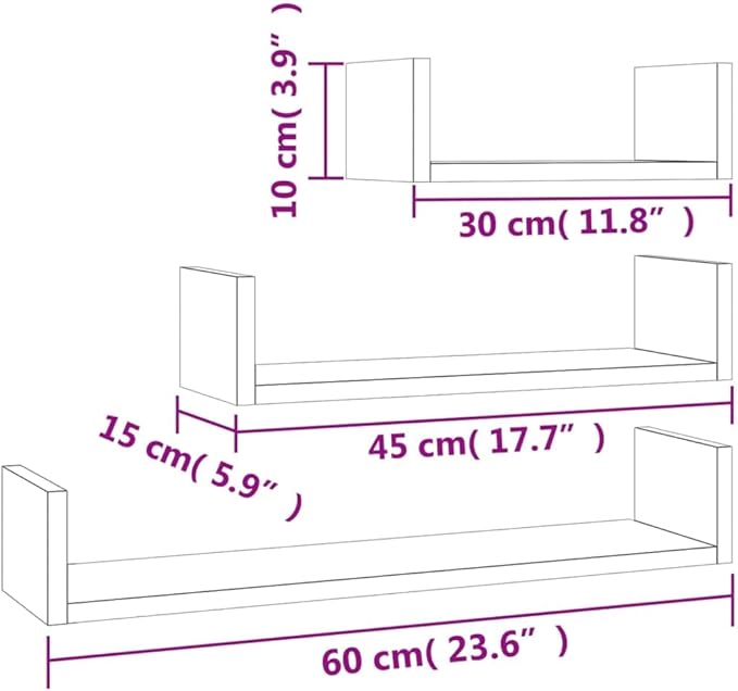 Set of 3 Floating Shelves, Wall Mounted Storage Shelves for Living Room, Bedroom, Kitchen, Matte Grey Engineered Wood Display Ledges, Modern Decorative Home Decor