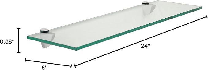 Spancraft Glass P-6x24-Chrome Peacock Glass Shelf, Chrome, 6" x 24"
