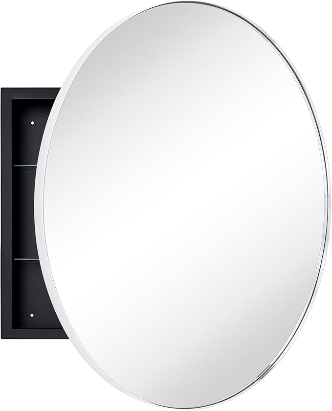 Surface Mount Polished Nickel Round CircleBathroom Medicine Cabinet with Mirror Circlular Shaped Stainless Steel Metal Framed Medicine Cabinets Bathroom Cabinet with Mirror 24'' Diameter