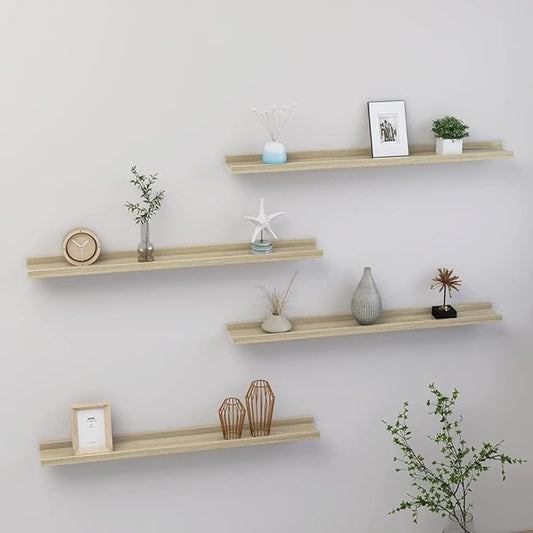 Sonoma Oak Wall Shelves Set of 4, 31.5 inch Floating Shelves for Living Room Bedroom Kitchen, MDF Wood Shelving Display Storage for Books Plants Decor