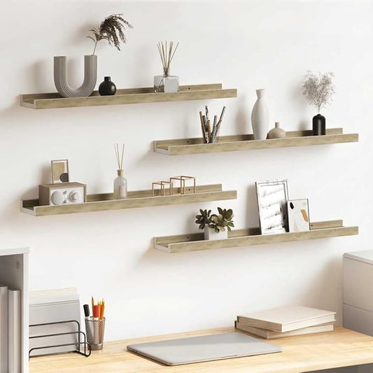 Wall Shelves Set of 4, Floating for Wall Decor and Storage, White and Sonoma Oak Finish, 23.6 Inch Modern Shelves for Living Room, Bathroom, Office, Easy Mount, Holds 11 lbs Each