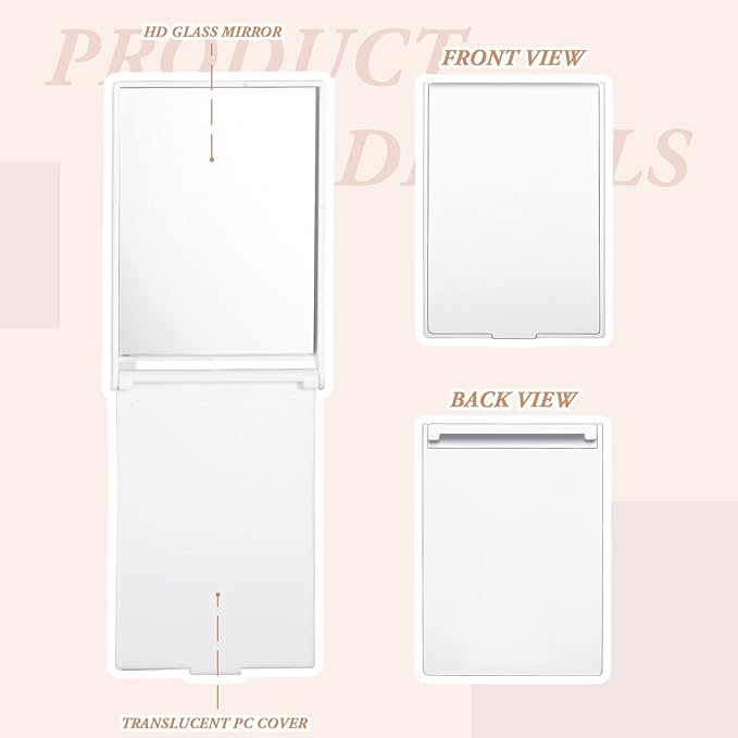 Queekay 16 Pcs 2 x 3 x 0.2''Small Makeup Folding Mirror Bulk Travel Portable Folding Rectangle Compact Stand up Portable Vanity Mirror for Women(White)
