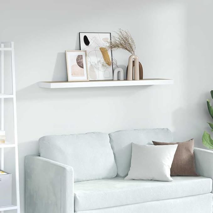 Floating Wall Shelf for Living Room and Office, 31.5 Inch Modern Oak and White Display Shelf with Invisible Mount, Sturdy Honeycomb MDF for Books, Decor, Awards, Easy Installation, Holds 22 lbs