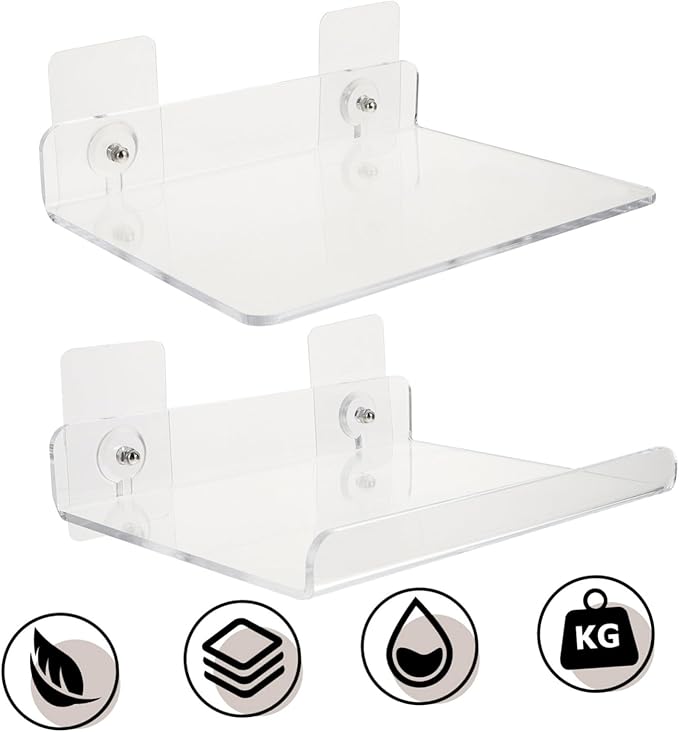 VILLCASE 2Pcs Wall Mounted Acrylic Storage Rack Punch-Free Shelves for Bathroom and Kitchen Organization Sturdy and Stylish Shelving Solution