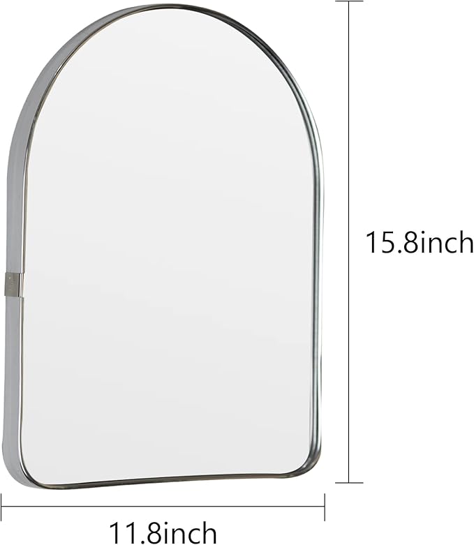Funly mee Arched Wall Mirror, Wall-Mounted Plastic Mirror, for Bathroom and Vanity (Sliver, 11.8 x 15.8)