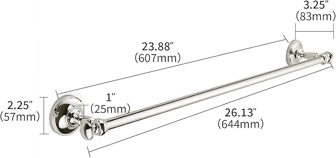 khtumeware 1 Pack Vibrant Polished Nickel Towel Bar 24 Inch Towel Rack for Bathroom Wall Mounted Thicken Steel Towel Rod Modern Home Decor