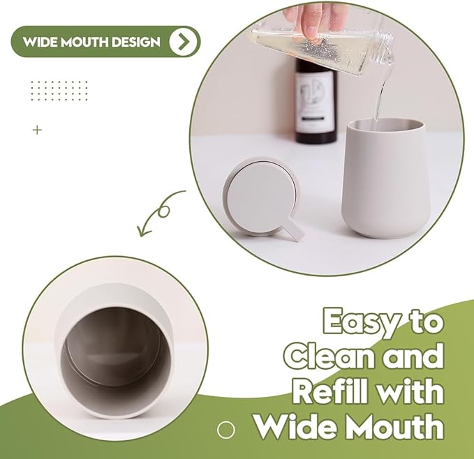 YAUKPH Matte Beige Bathroom Accessories 2 Piece Set Plastic Soap Dispenser and Toothbrush Holder for Modern Bathroom Decor