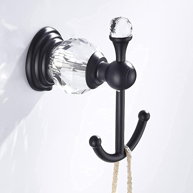 Leyden Crystal Bathroom Hardware,Matte Black Adjustable 24 Inch Towel Bar Toilet Paper Holder Towel Ring Coat Hooks 4 Pieces Wall Mounted