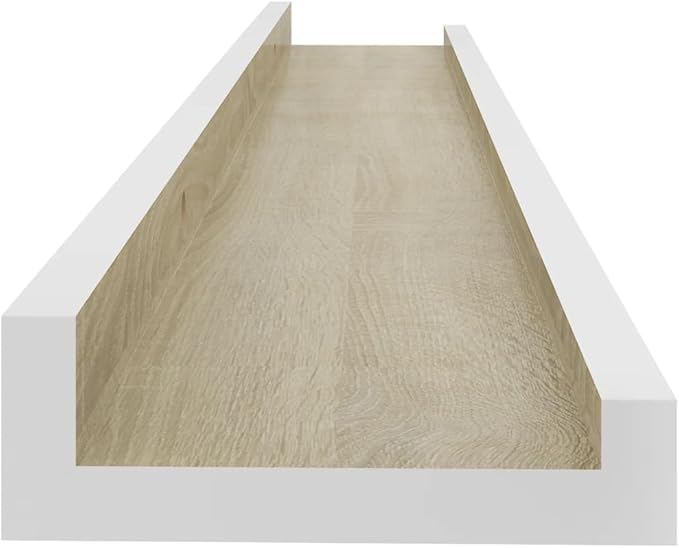 Wall Shelves 2 Pack White and Sonoma Oak Floating Shelves 23.6x3.5x1.2 Inches for Living Room Bedroom Kitchen Storage Display Organizer with 11lb Load Capacity