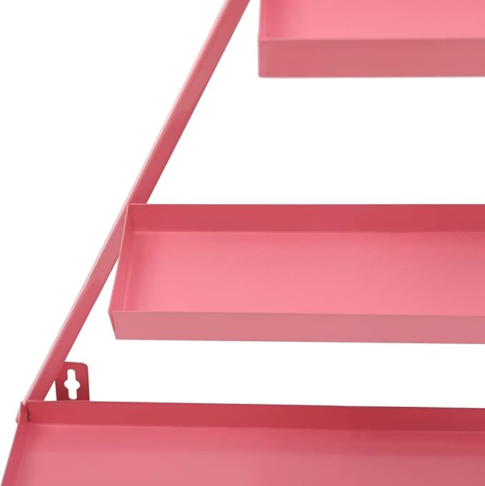 5 Tier Wall-Mounted Metal Nail Polish Display Rack,Simple Triangular Storage Shelves,Essential Oil and Perfume Organizers,Cosmetic Display Cases for Home Spa Nail Salon Shop (Pink)