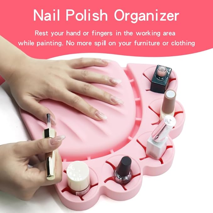 Anti Spill Free Tilt Nail Polish Bottle Holder, Home Fingernail Polish Stand Arm Rest Pad,Art Tool Nail Paint Tech Mat Polish Bottle Organizer Manicure Accessories