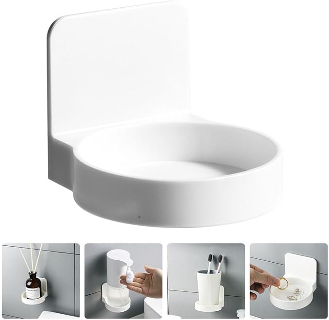 Lurrose Wall Storage Rack White Bathroom Shelf Suction Mount Organizer for Toiletries Space-Saving Bathroom Accessory for Kitchen and Bedroom No Drilling Damage