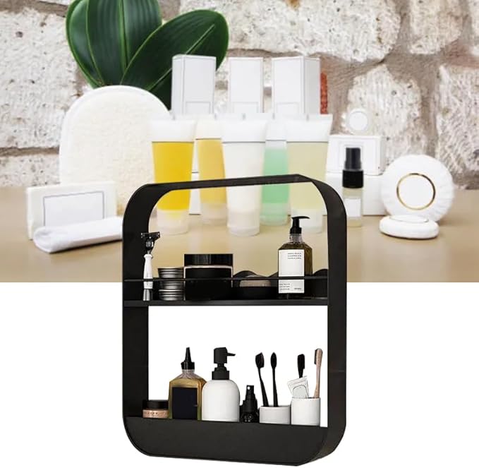 2 Layer Bathroom Wall Shelf, Carbon Steel Large Capacity Floating Shelves Bathroom Bathroom Wall Shelves For Bathroom