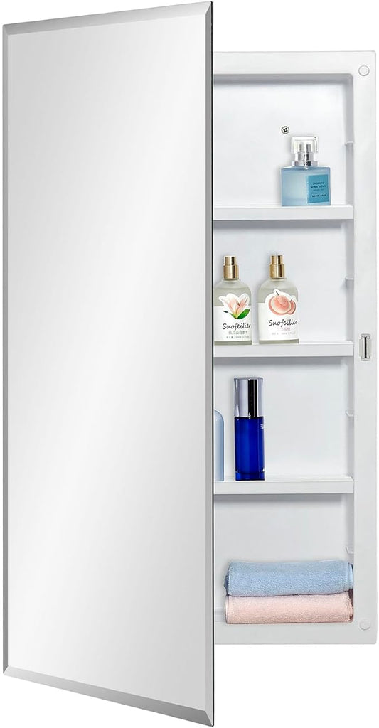 IDYLLOR Plastic Medicine Mirror Cabinet for Bathroom 16 x 28 inch, Recessed and Surface Mount