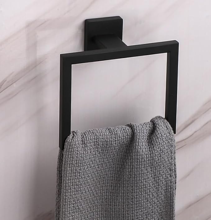 2PACK Matte Black Towel Ring Towel Holder,LSWYYP 304 Stainless Steel Hand Towel Rack for Bathroom, Modern Square-Shape Style