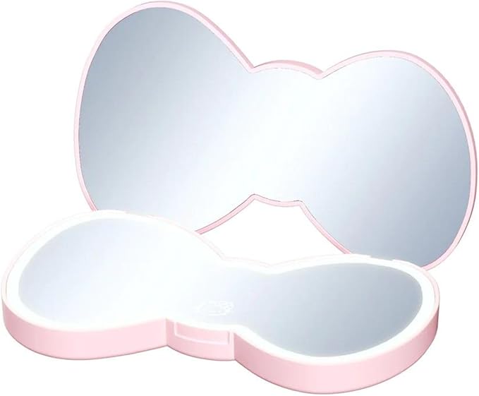Impressions Vanity Hello Kitty Bow LED Compact Mirror, Double Sided Cute Travel Makeup Mirror, Soft Touch Button with Slide Down Auto Shut Off (Small)