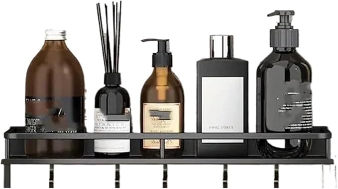 Aluminum Shelf Bathroom Storage Rack Wall Mounted Cosmetic Suitable for Item(50cm Black hookrod)