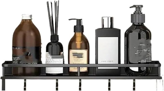 Aluminum Shelf Bathroom Storage Rack Wall Mounted Cosmetic Suitable for Item(50cm Black hookrod)