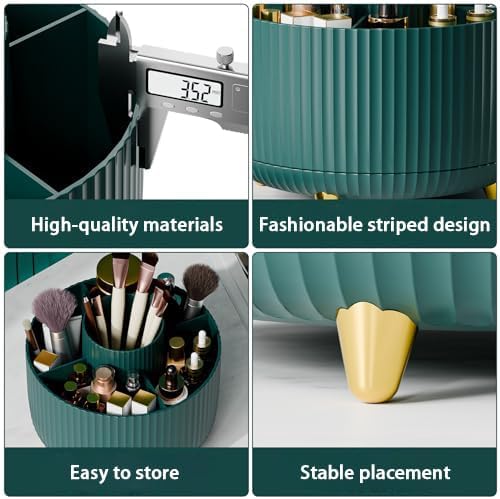 Makeup Brush Holder,360° Rotating Makeup Brush Organizer,5 Slot Make up Brushes Cup for Cosmetics,Large Capacity,For Nail Polish, Art Supply, Bathroom Vanity,Cosmetics Organizer,Green