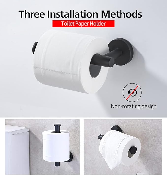 2pcs Matte Black Toilet Paper Holder and Towel Ring Set, Stainless Steel Hand Towel Holder and Towel Hanger with Hardware Pack