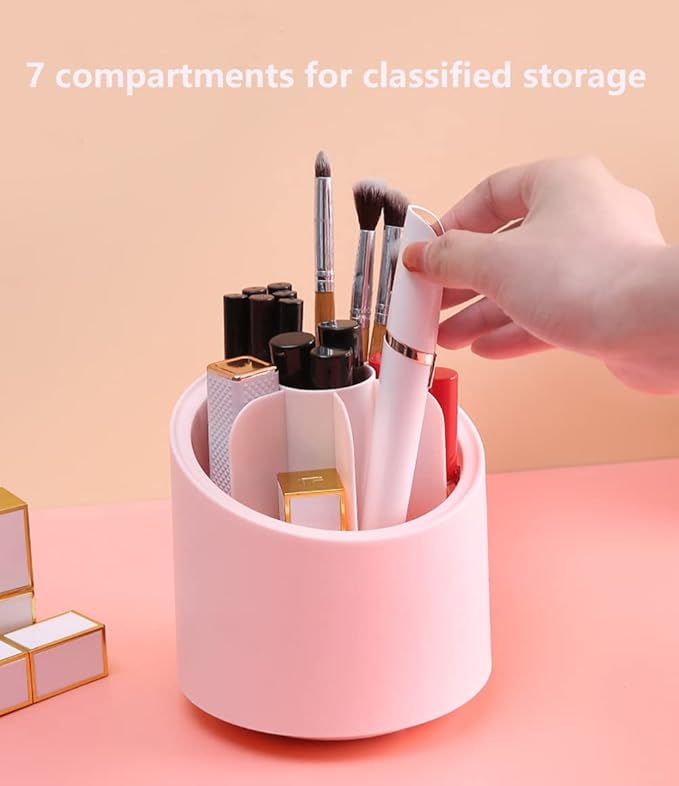 GBSTORE Makeup Brushes Holder Organizer with Clear Lid,360 Degree Rotating Makeup Brush Storage Container Dustfree Cosmetic Display Case Holder for Bathroom Countertop Vanity Desktop (Pink)