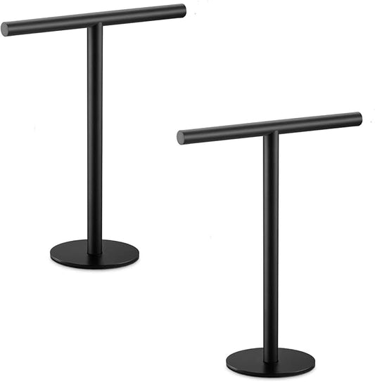 Elibbren Bath Hand Towel Holder Standing, Stainless Steel Matte Black Towel Bar Rack Stand for Bathroom and Kitchen Vanity Countertop, Modern Towel Holder，2 Pack