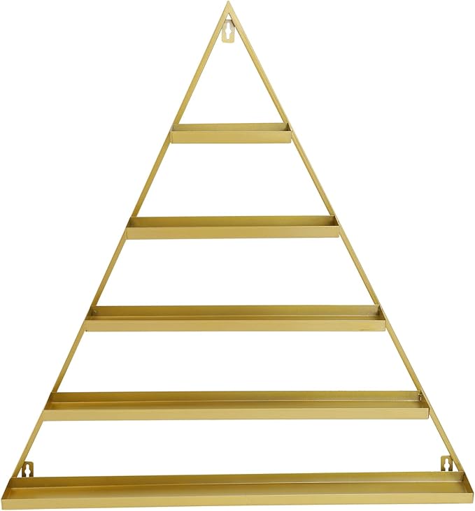 5 Tier Wall-Mounted Metal Nail Polish Display Rack,Simple Triangular Storage Shelves,Essential Oil and Perfume Organizers,Cosmetic Display Cases for Home Spa Nail Salon Shop (Gold)