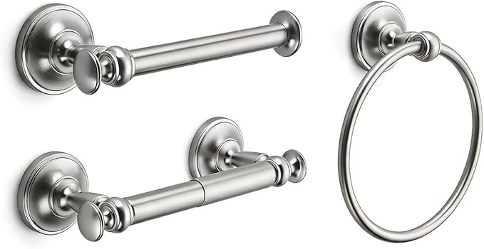 khtumeware 1 Pack Brushed Nickel Bath Towel Ring, Bathroom Hardware Accessories Heavy-Duty Hand Towel Holder for Bathroom, Modern Round Towel Hanger Wall Mounted