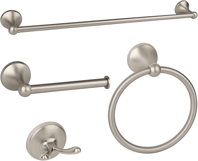 4-Piece Brushed Nickel Bathroom Hardware Accessories Set, 24 Inch Towel Bar, Towel Rack, Bathroom Towel Holder
