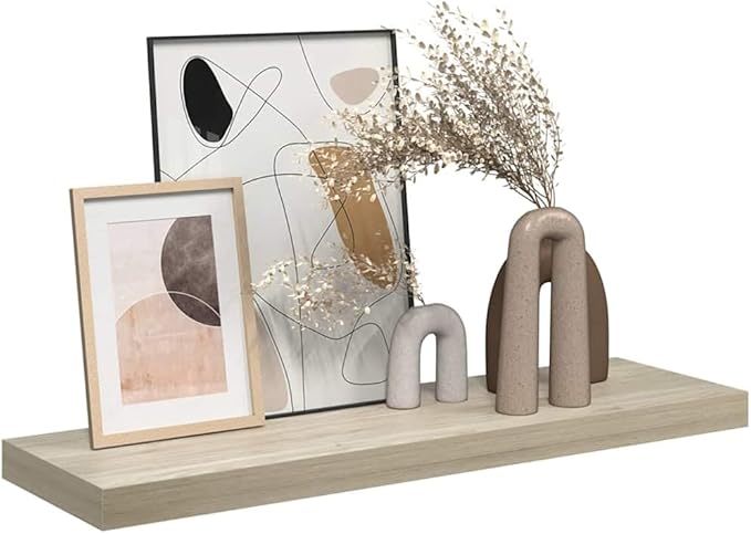 Floating Wall Shelf, Large Oak Finish Display Shelf for Living Room, Bedroom, and Office, Minimalist Rectangular Decorative Wall Mount Storage Shelf, 31.5-Inch
