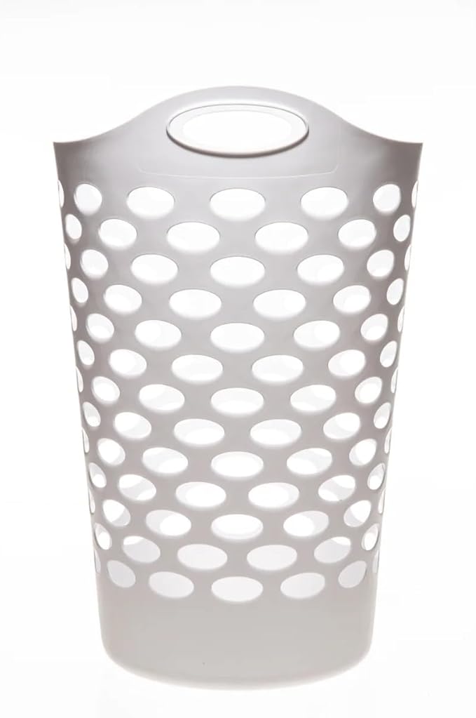 Plastic Round Laundry Hamper, White, with Carrying Handles