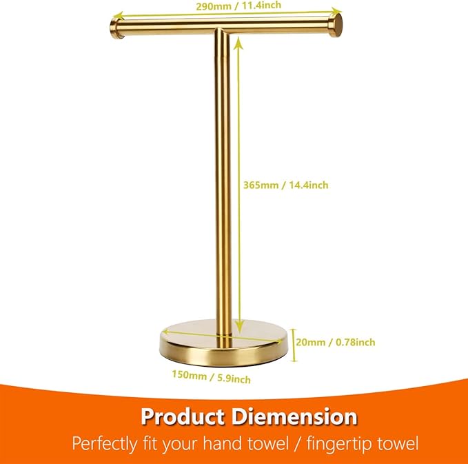 Kalitro Gold Towel Rack Hand Towel Stand, Bathroom Towel Holder Stand SUS304 Stainless Steel (Gold)