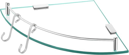 KES Glass Corner Shelf Bathroom Shelf Tempered Glass with Rail SUS 304 Stainless Steel Floating Wall Mount Bracket Polished Finish, BGS2101A