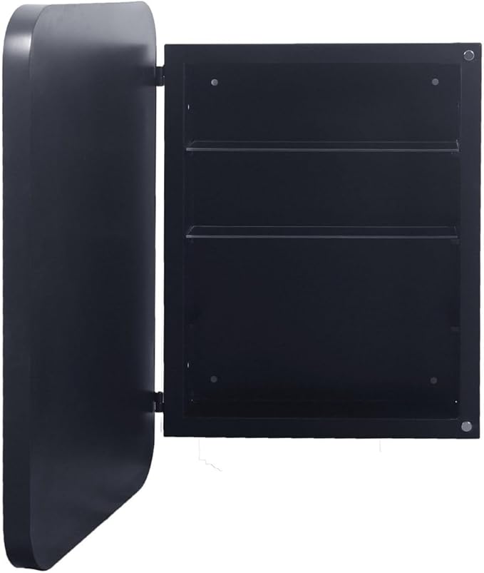 16 x 24 Inch Rounded Rectangle Medicine Cabinet with Mirror and Black Metal Frame for Bathroom, Recessed or Surface Wall Mount Cabinet with 2 Adjustable Glass Shelves, Matte Black