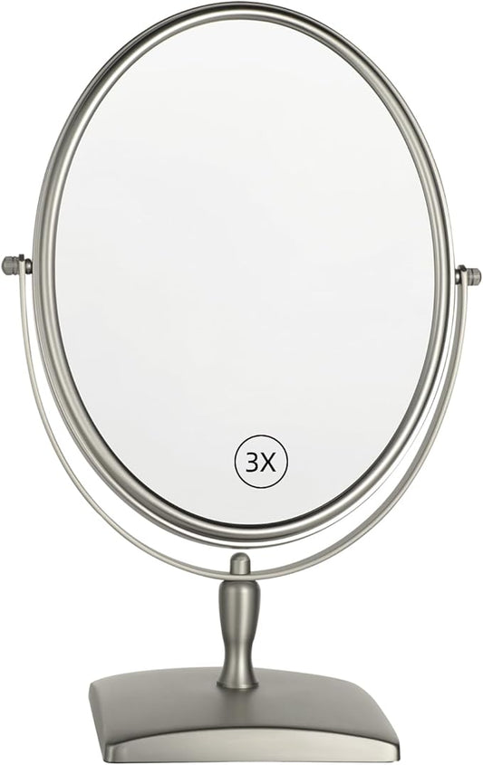 Surdy 10" Vanity Makeup Mirror 1X/3X Magnification Double Sided 360 Degree Swivel Magnifying Mirror for Table, Desk, Countertop Shaving Make Up