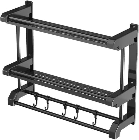 Bathroom Shelf Organizer - 2 Tier Storage Shelf with Adjustable Hook Wall Mounted Shelf Rack, Use for Bathroom-A