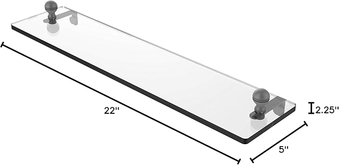 Allied Brass MA-1/22 Mambo 22 Inch Vanity Beveled Edges Glass Shelf, Matte Gray