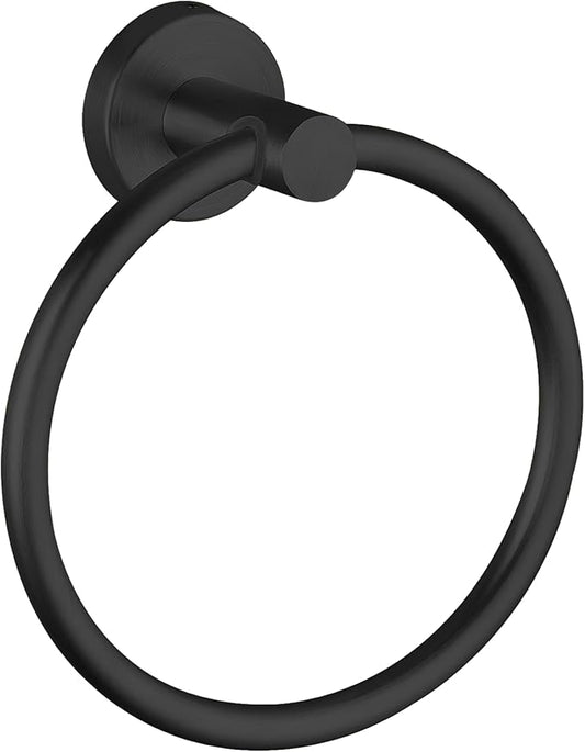 Towel Ring, Bathroom Hardware Accessories, Wall-Mounted Towel Ring, Simple Round Stainless Steel Towel Rack, for Bathroom and Kitchen (Black)