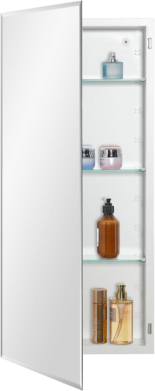 IDYLLOR Bathroom Medicine Cabinet with Beveled Edge Mirrored Door 16 x 36 inch, Recessed or Surface Mount, with Adjustable Glass Shelves