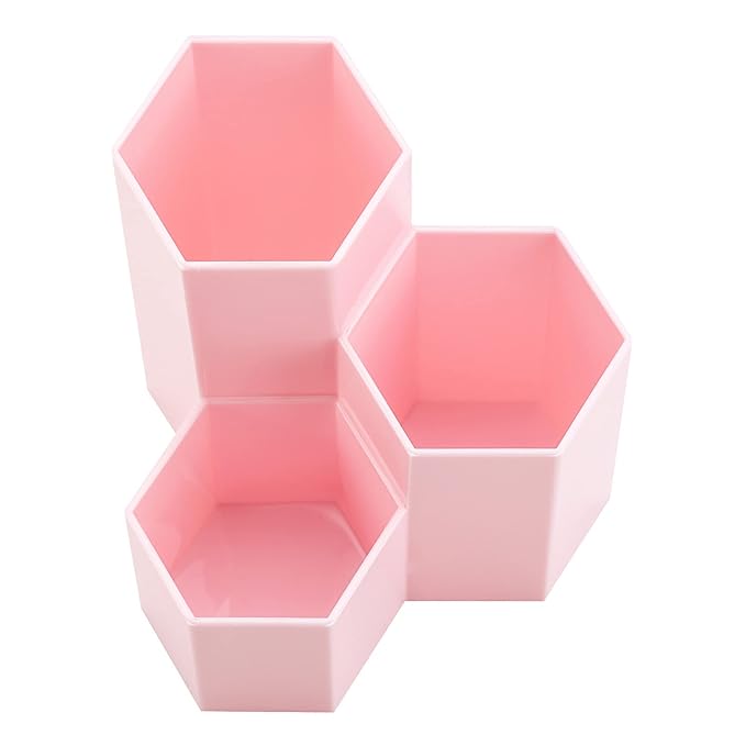 LoveBB Makeup Brush Holder Organizer, 3 Slot Plastic Cosmetics Brushes Pen Storage Solution, Pink
