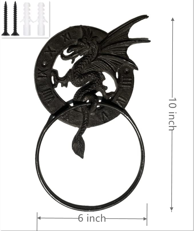 Cast Iron Antique Dragon Towel Ring, Wall Mounted Medieval/Gothic Accessories for Bathroom