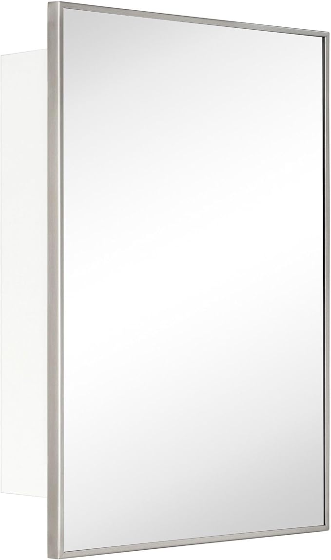 TEHOME 16.5'' x 24'' Brushed Nickel Recessed and Surface Mount Bathroom Medicine Cabinet with Mirror Square Cornered Metal Framed Rounded Rectangle Medicine Cabinet Mirror