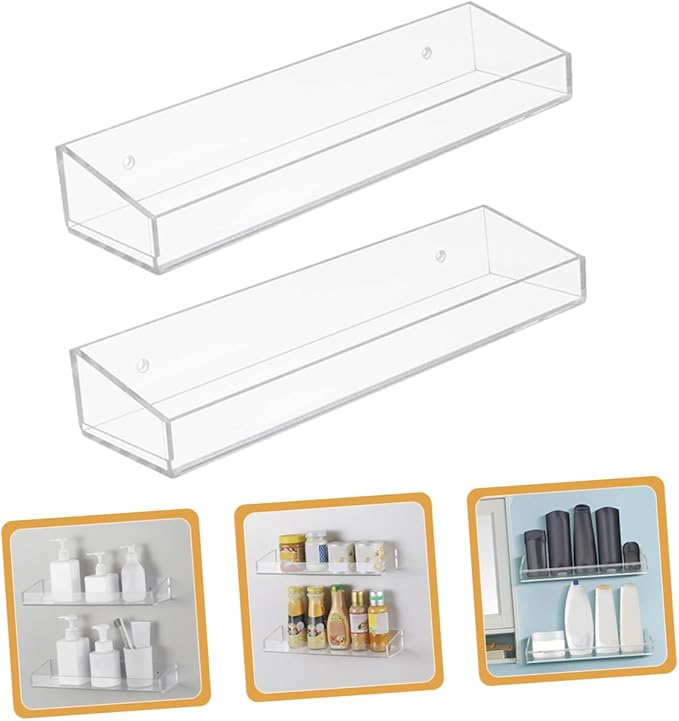1set Acrylic Floating Shelf for Bathroom Kitchen Wall Wall-mounted Storage Rack for Toiletries Seasoning Bottles Shelf Organizer
