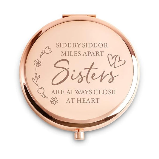 Personalized Gifts for Sister, Custom Sister Gifts for Birthday, Engraved Compact Mirror for Women Girls BBF Bestie Friends, Mothers Day Basket Stuffers