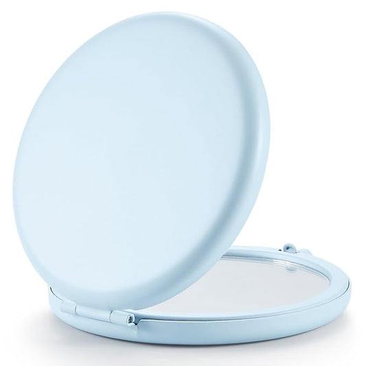Compact Mirror for Purse, Pack of 24 Double-Sided 1X/2X Magnifying Metal Pocket Makeup Mirrors(Round, Light Blue)