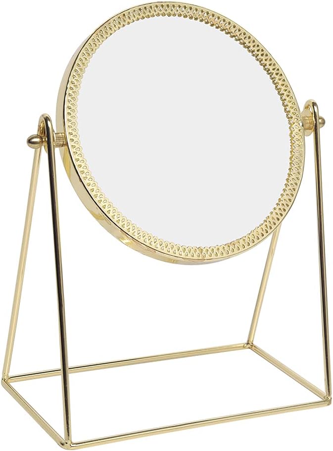 LONGSHENG - SINCE 2001 - Makeup Mirror Single Sided Vanity Mirror Vintage 360° Rotation Metal Cosmetic Mirror Round Beauty Mirror Handmade Make Up Mirror for Dresser Vanity Table Desk - Gold