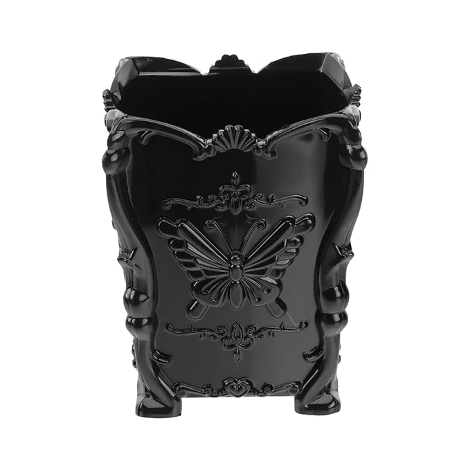 FRCOLOR Acrylic Makeup Brush Pot Cosmetic Brush Holder Organizer Butterfly Decor Pencil Pen Container Black