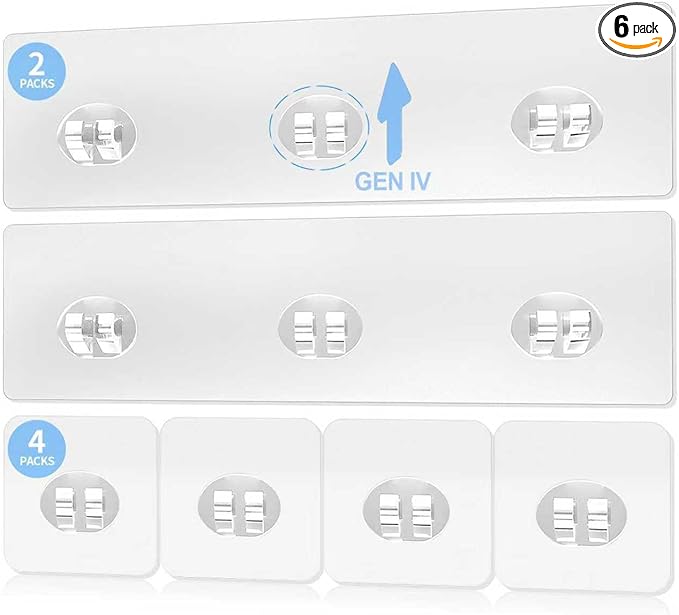 Elegant Shower Caddy Adhesive Replacement, 6 PCS Strong Waterproof Adhesive Hooks and Strips for Shower Shelf and Bathroom Storage Shelves, No Drilling Also Fit Kitchen Rack